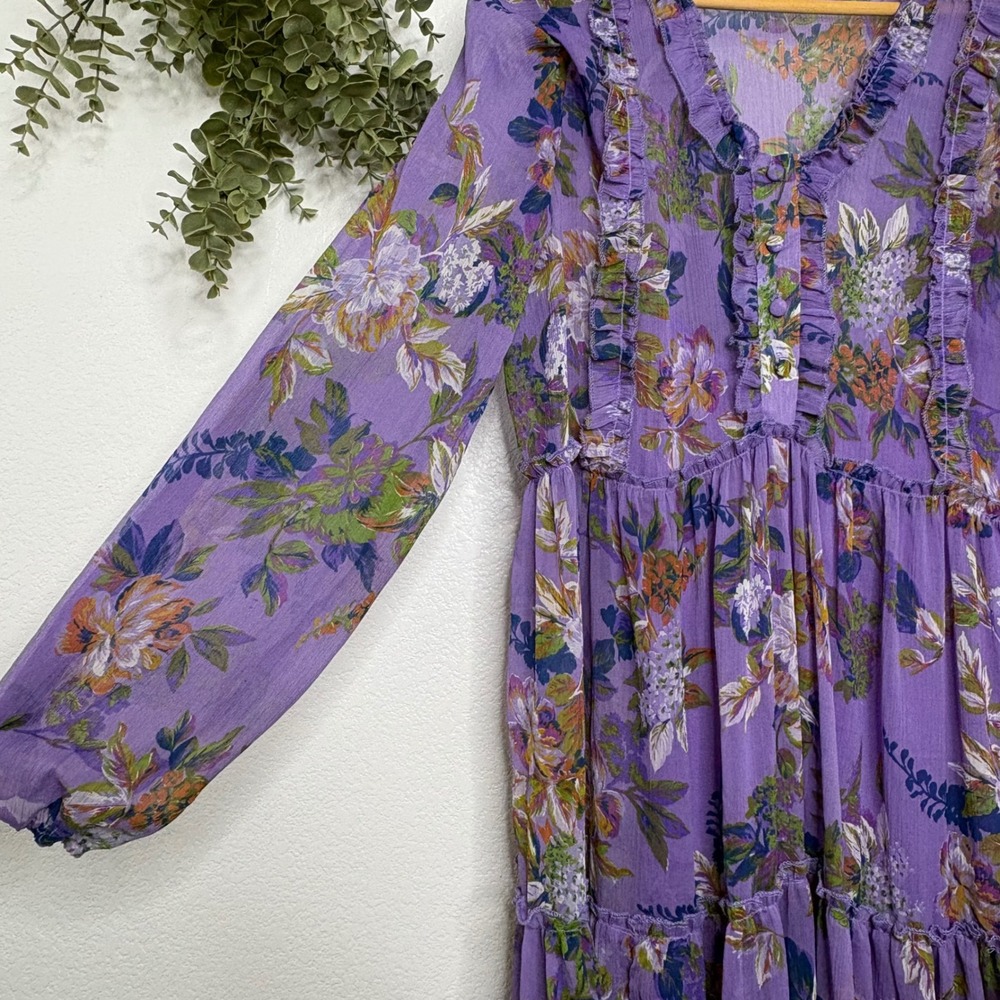 Laura Ashley Purple Floral Tiered Midi Dress - Picture 4 of 8